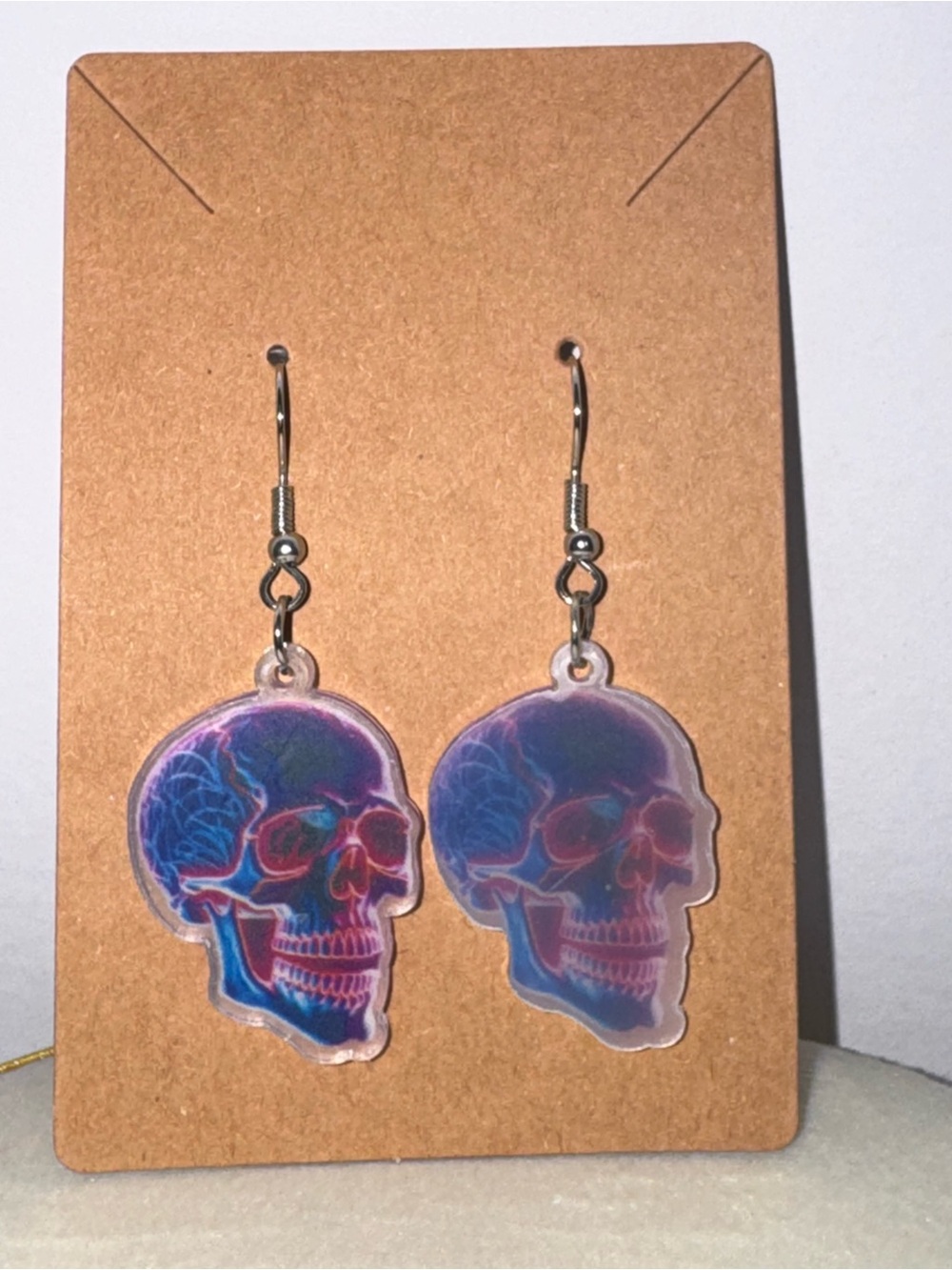 Holographic Skull Dangle Earrings - Blue & Purple